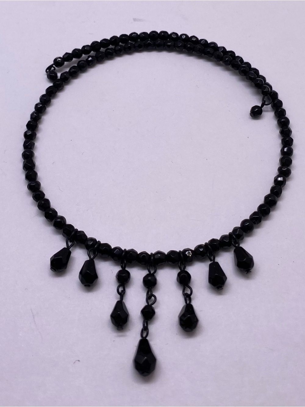 Vintage Black Faceted Bead Drop Necklace - Women Jewelry